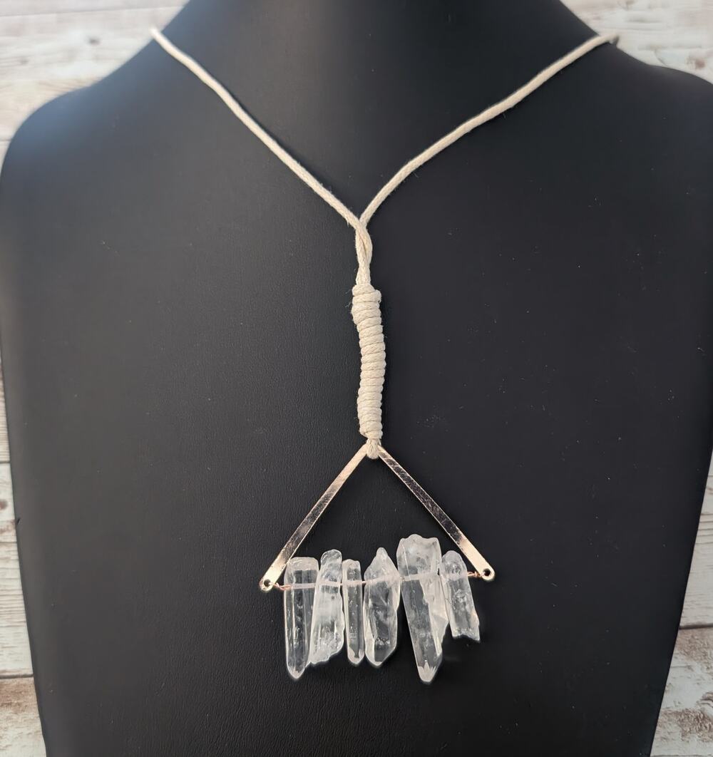 Cream & Gold Tone Necklace with Frosted Accent Pendant